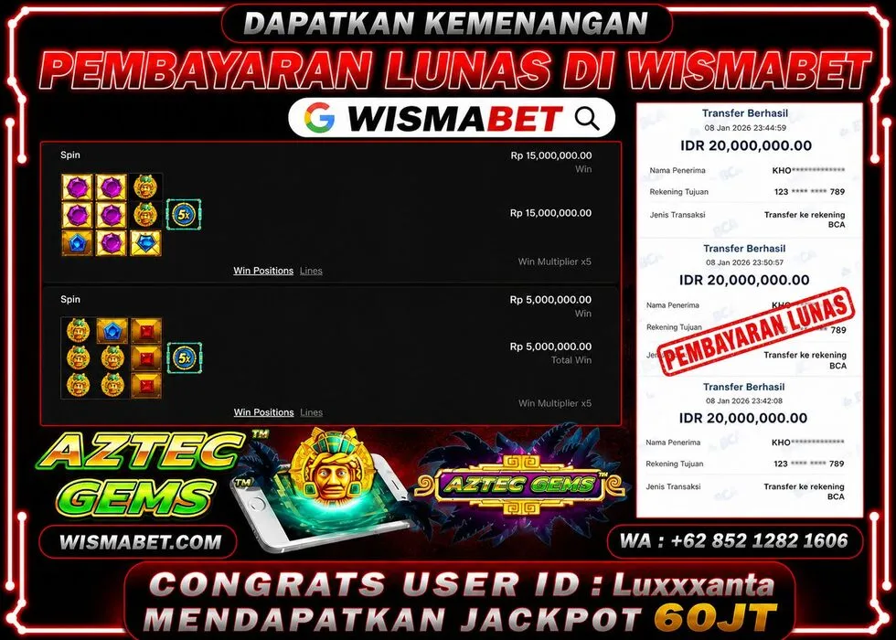 BUKTI KEMENANGAN Aztec Gems Rp60,000,000- LUNAS